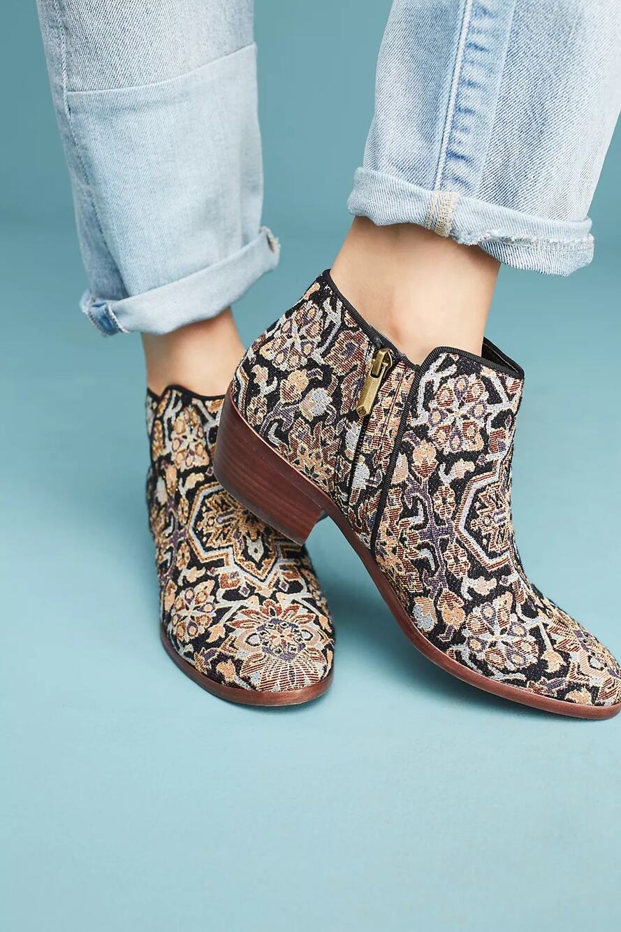 Sam Edelman Petty Floral Jacquard Ankle Boots Size 8.5 Tapestry Boho Western